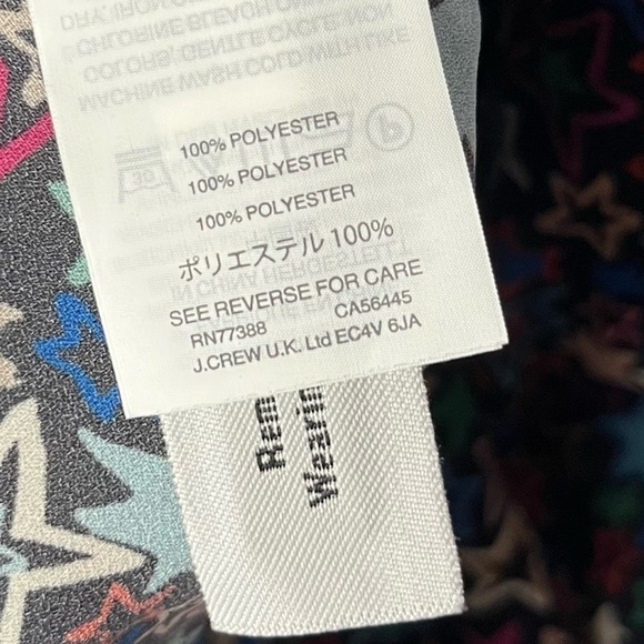 J. Crew Black Kaleidoscope Star Print One Shoulder Long Sleeve Blouse 6 - Picture 8 of 8